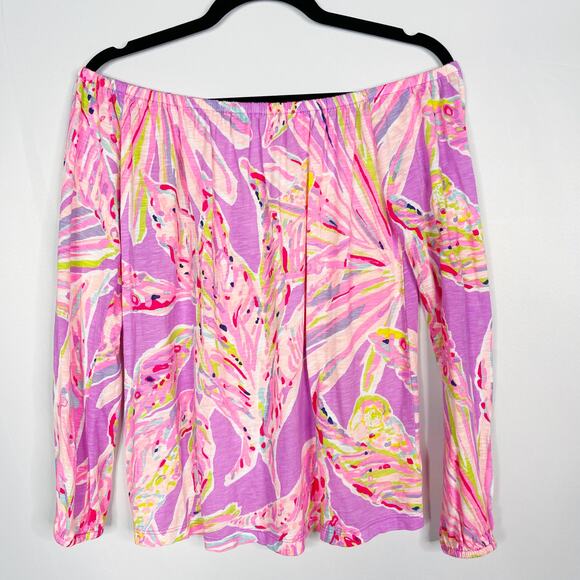 Lilly Pulitzer XSmall Pink Purple Enna Off The Shoulder Top Amethyst Sunseekers - Picture 1 of 11